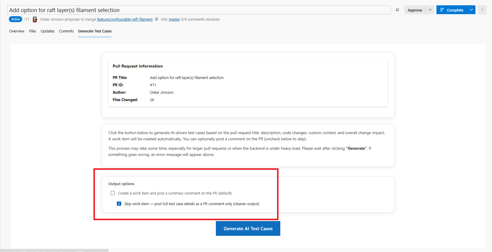 Work item or PR comment created